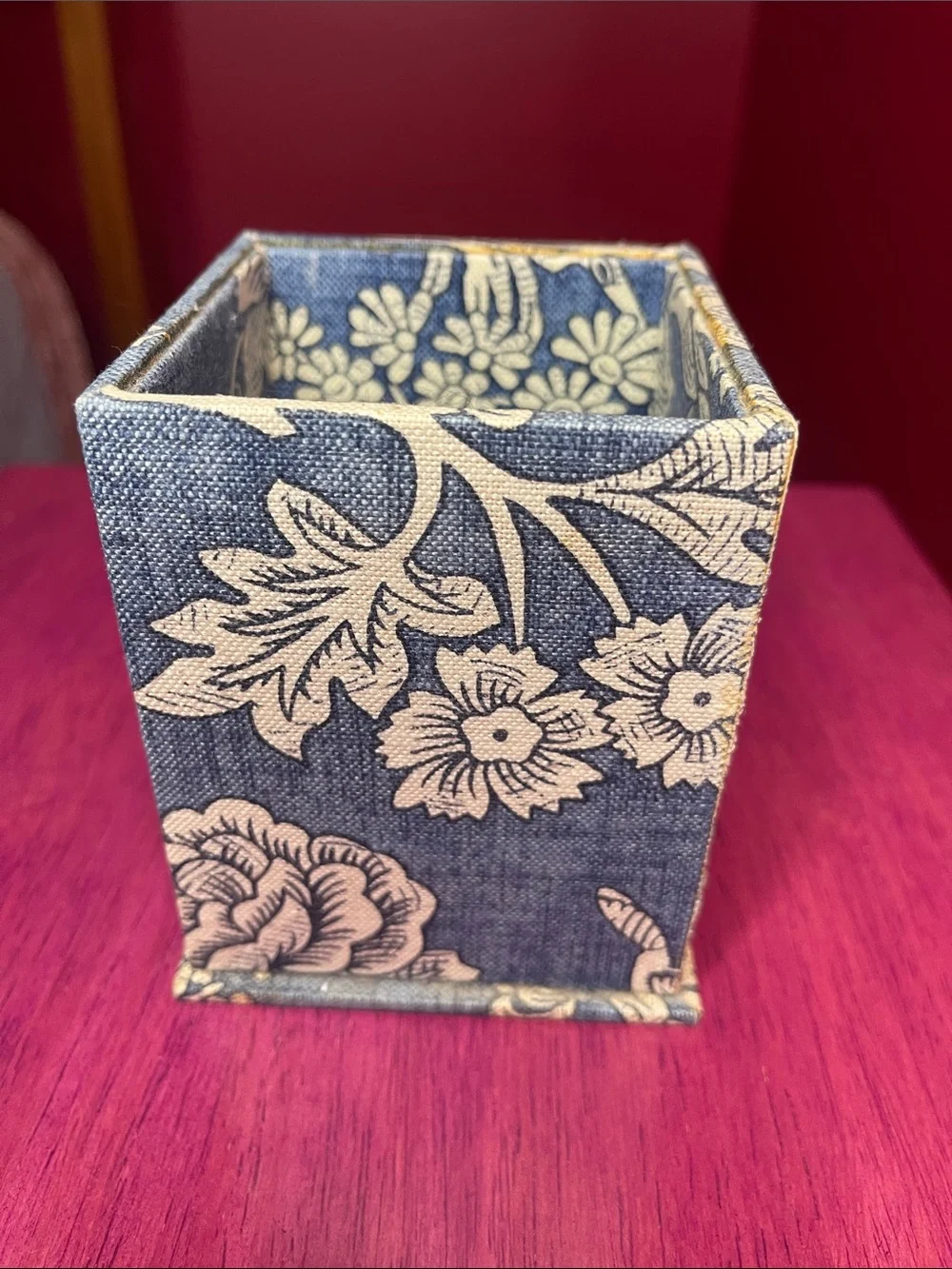 Vintage Pierre Deux Blue Toile Fabric Pencil Holder La Declaration Pattern